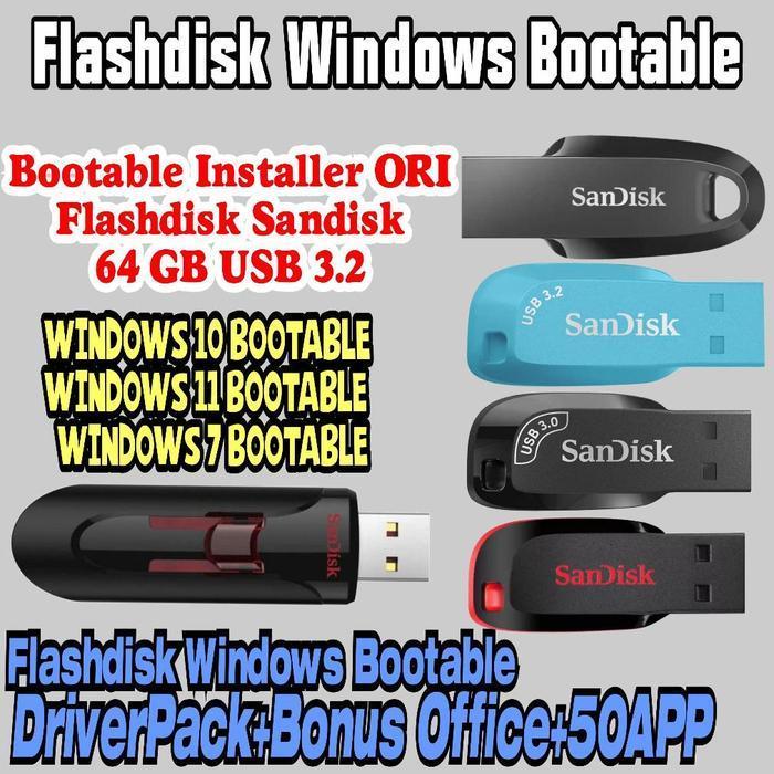 Flashdisk USB Windows Bootable Installer Multi Bootable 11 10 7 8
