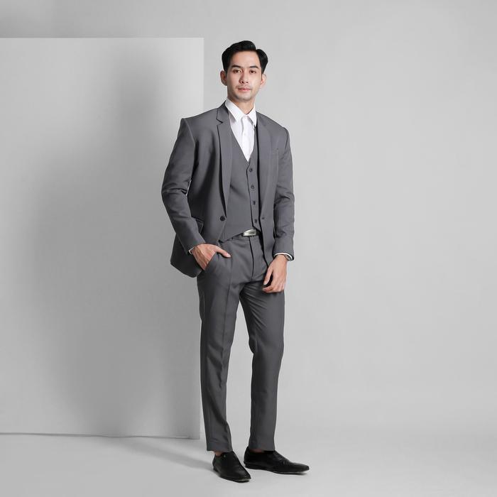 Setelan Jas Celana & Rompi Abu Tua - Vente Series - Goldy Outfit