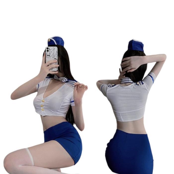 LINGERIE BABYDOLL COSPLAY SERAGAM PRAMUGARI WANITA SEXY CAPTAIN GIRL