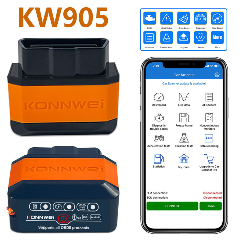 KONNWEI KW905 OBD2 ELM327 V1.5 Bluetooth 5.0 Scanners For Android/IOS ELM 327 OBD 2 Car Diagnostic