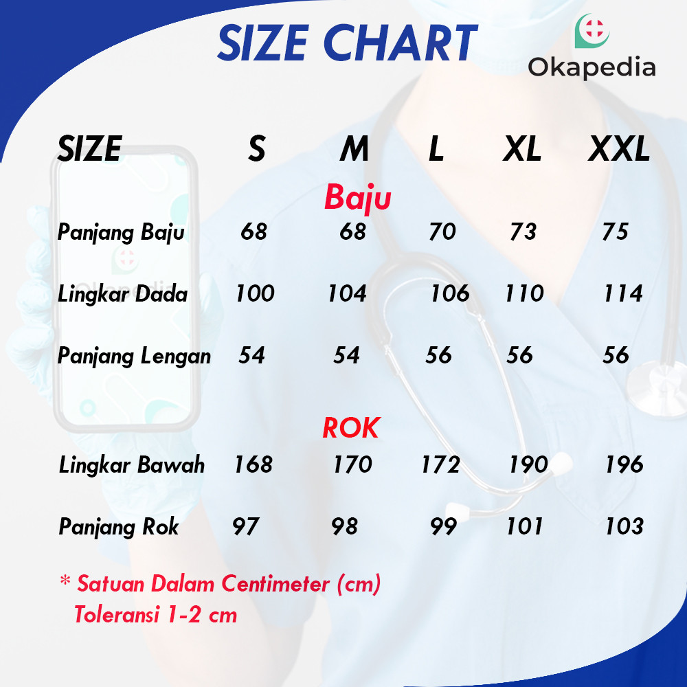 PLANET OKA set baju ok oka rok dokter perawat bidan petugas medis lengan panjang karet drill