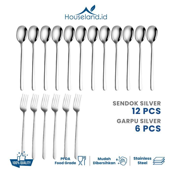 [1 LUSIN SENDOK + 1/2 LUSIN GARPU] Sendok Garpu Korea Premium 1 Set 12pcs - Warna Silver - Makan