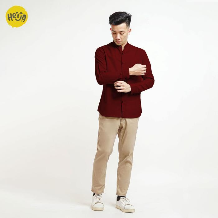 ec9o- Heija Novus Burgundy - Kemeja Koko Anak Lengan Panjang Warna Merah Burgundy Ungu Katun