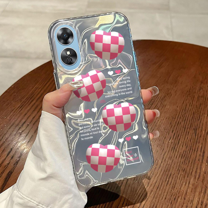Casing Hp OPPO A17 OPPO A17K Case Casing Pola Kotak Cinta HP Kasing Kasus ponsel transparan mewah Si