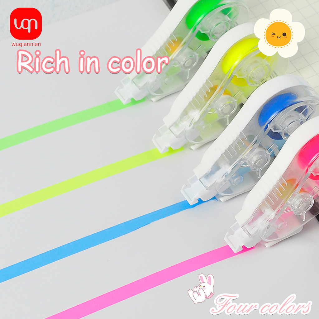 WQN-4PCS 5mm x 6m Fluorescent Corrective Tape Multicolor Label Sticker Overlay Error Correction Tape