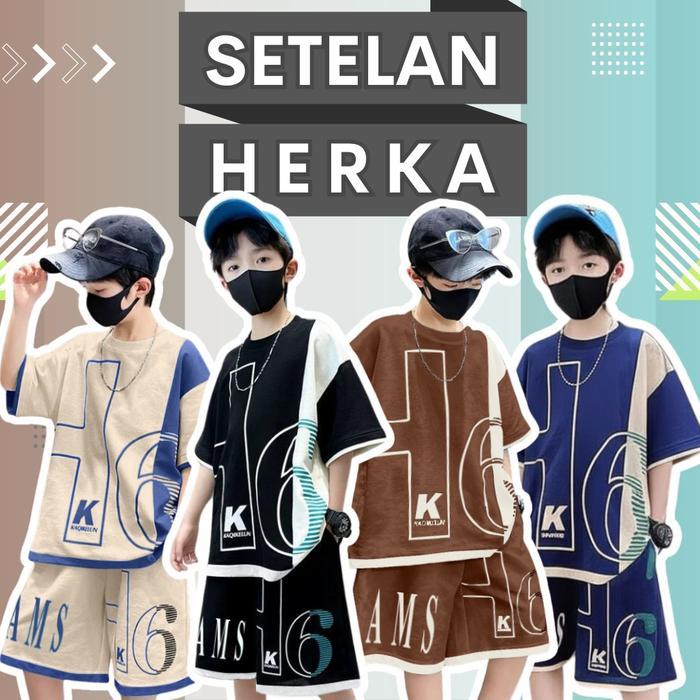Amspro - Setelan Anak Laki-laki Usia 10 Tahun 1 set ootd anak kece Herka Baju Anak Laki Laki Celana