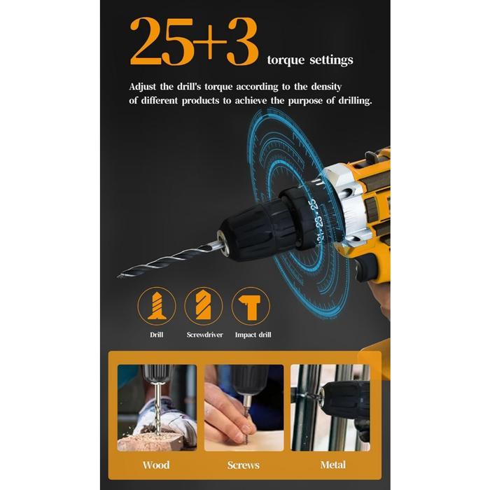 JLD 48VF MESIN BOR BATERAI 2-SPEEDS BUILT-IN LEVEL BOR CAS JLD 2 BATER CASE 25+3 BOR CORDLESS IMPACT