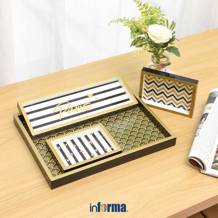 Informa Paris Set 4 Pcs Hiasan Meja Tray - Hitam/Putih Table Art Deco Hiasan Dekorasi Meja Pajangan