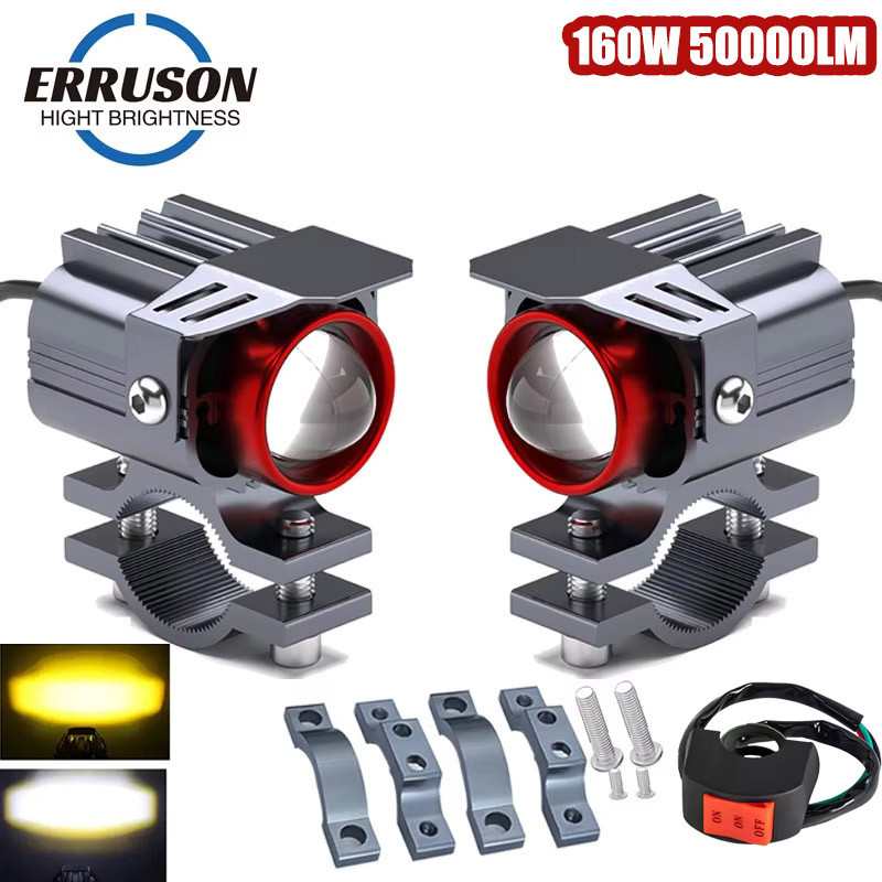 Erruson 160W 50000Lm Led Motorcycle Headlights Super Bright Spotlights High And Low Beams Dual Color
