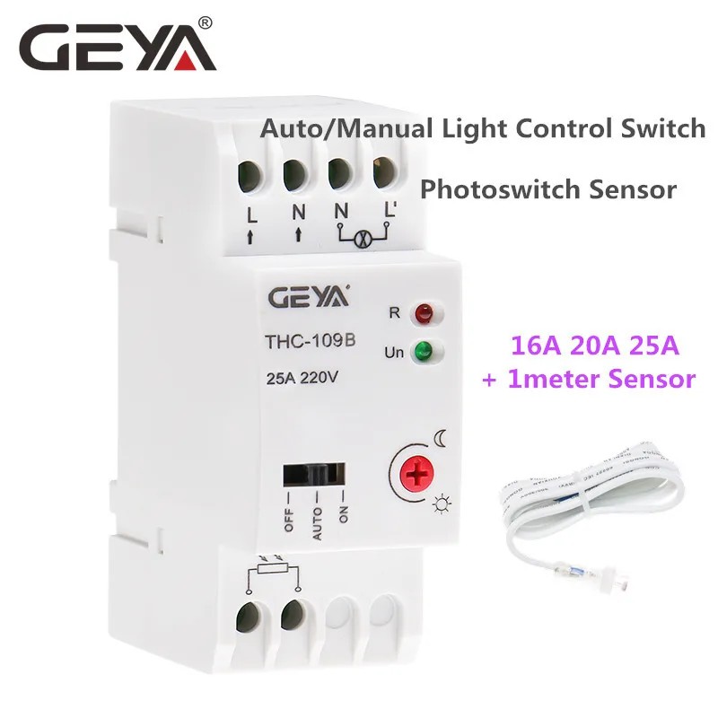GEYA NEW Photocell Light Controller Switch with Sensor 16A 20A 25A AC220V Din Rail Lamp Control Swit