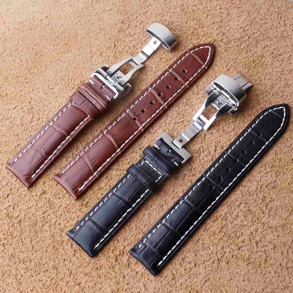 Genuine Leather strap for Longines Omega Tissot men women butterfly classic style watchbands