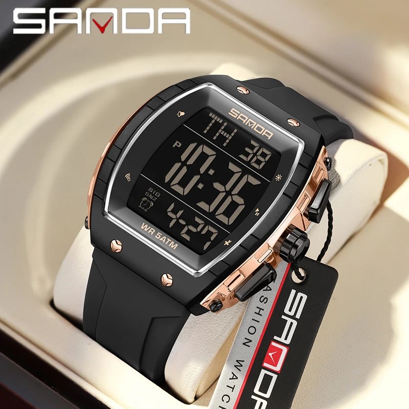 SANDA New Fashion Men Electronic Watch Big Display Dial Multifunctional Sport Waterproof Watch LED
