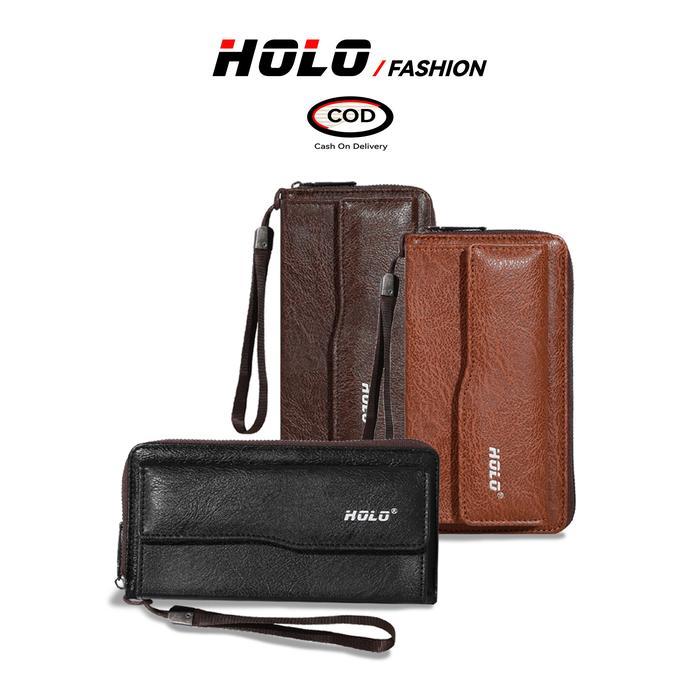 Holo Dompet Pria Kulit Premium Dompet Panjang Dompet Hp Dan Uang Kapasitas Tinggi Dompet Lipat Hitam
