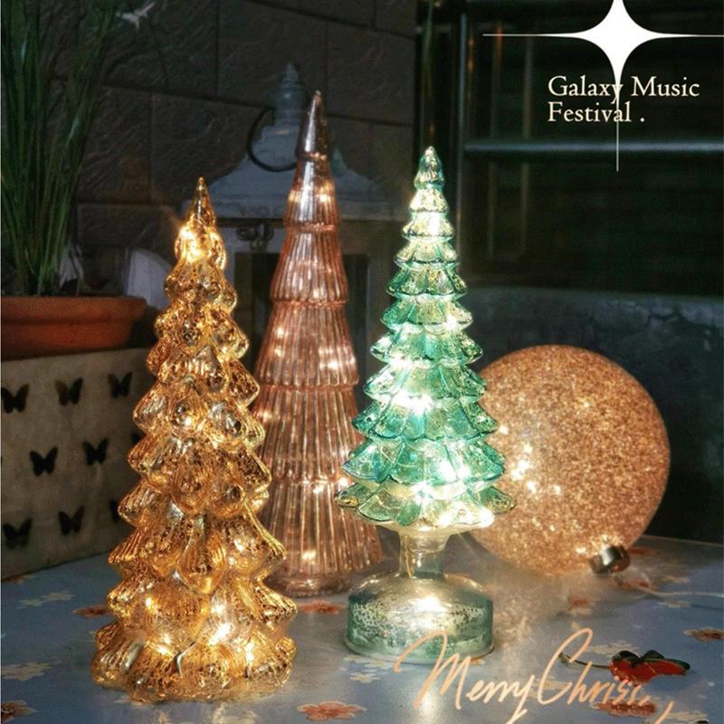 Mini Glass Christmas Tree with Lights Lighted Glass Christmas Tree Battery Operated Christmas Tree