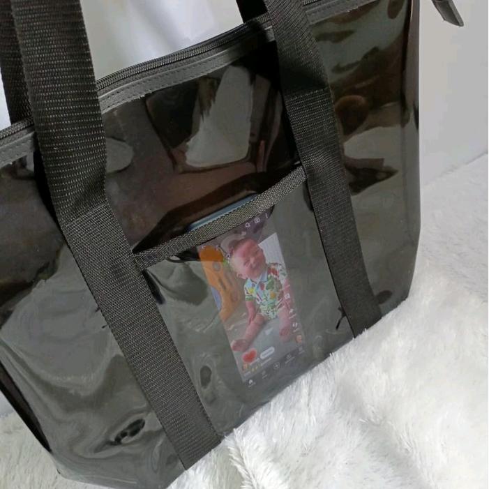 veluna- Tas Jinjing Transparan Mika Tebal Hitam Warna Hitam Totebag Wanita