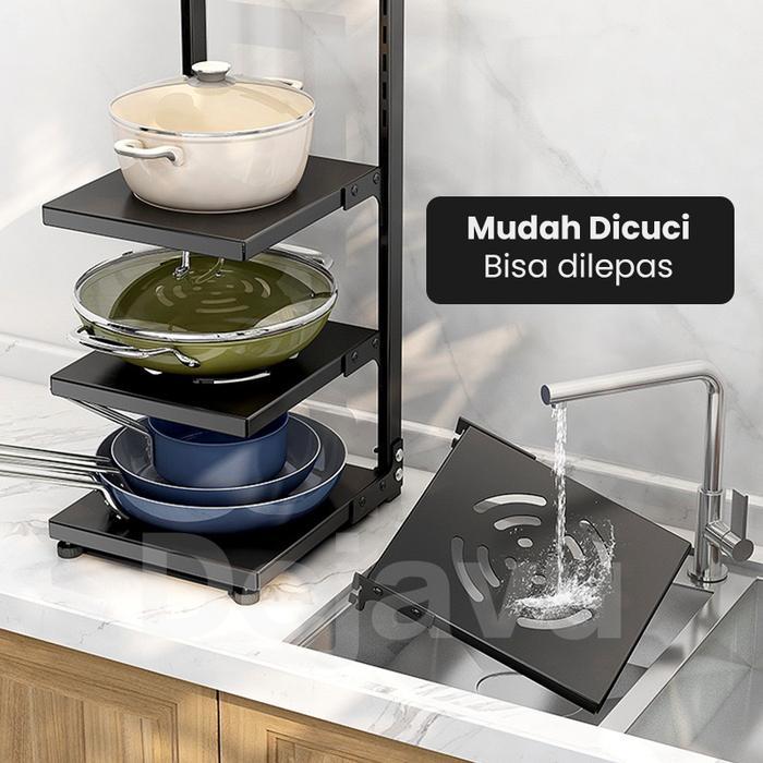 81tq- Dejavu Rak Panci Susun Bawah Meja Stainless Tempel Dinding Dapur Wajan Tempat