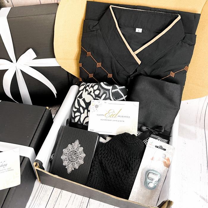 HAMPERS KADO COWOK MUSLIM PAKET IBADAH GIFT BOX SARUNG SAJADAH BLACK