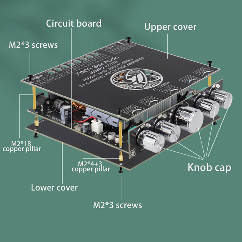 2*160W+220W Bluetooth TDA7498E Power Amplifier Board 2.1 Ch Class D Subwoofer Theater Audio Stereo E
