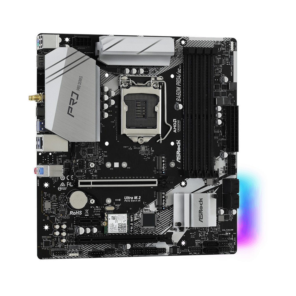 Intel B460 Motherboard ASROCK B460M PRO4/AC Motherboard LGA 1200 4xDDR4 128GB 6xSATA3 M.2 Supports 1