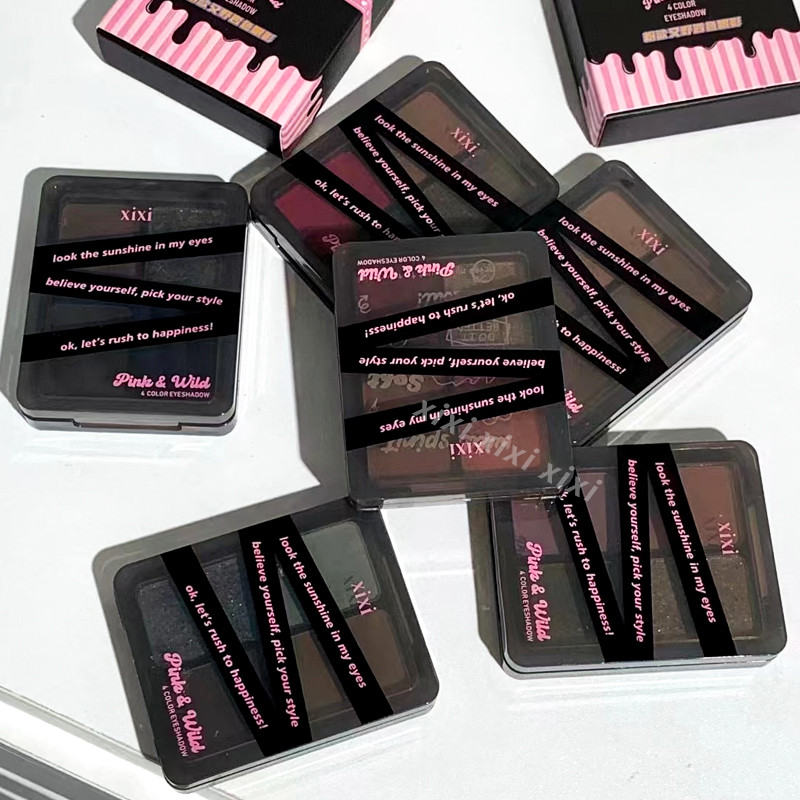 Pink Glitter 4-Color Eyeshadow Palette High-Pigmented Peach Makeup Set for Girl Women Bright Matte S