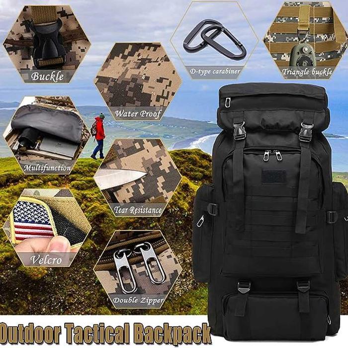 Tas Ransel Carrier Gunung Militer Hiking Camping Oxford Waterproof 80L