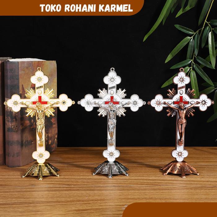 SALIB DUDUK CAHAYA 20 CM / SALIB DUDUK KATOLIK EKSLUSIF / SALIB MEJA KATOLIK