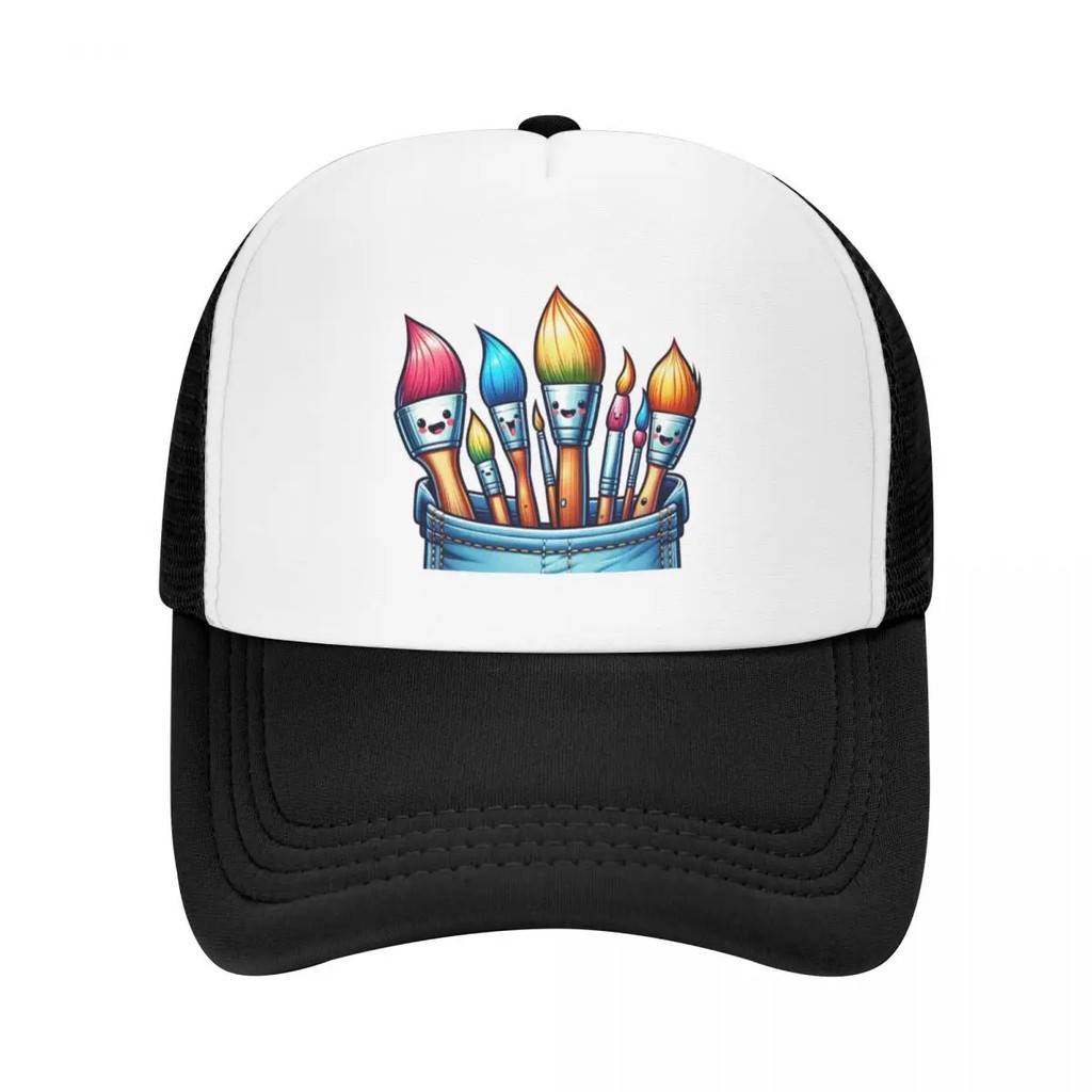 Chest fanny pack jeans colorful brushes laughing faces painter artist comic funny Baseball Cap