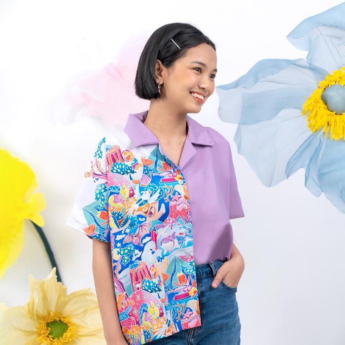 60uv- Sovlo Kemeja Oversized Avery - Atasan Wanita Motif Printing
