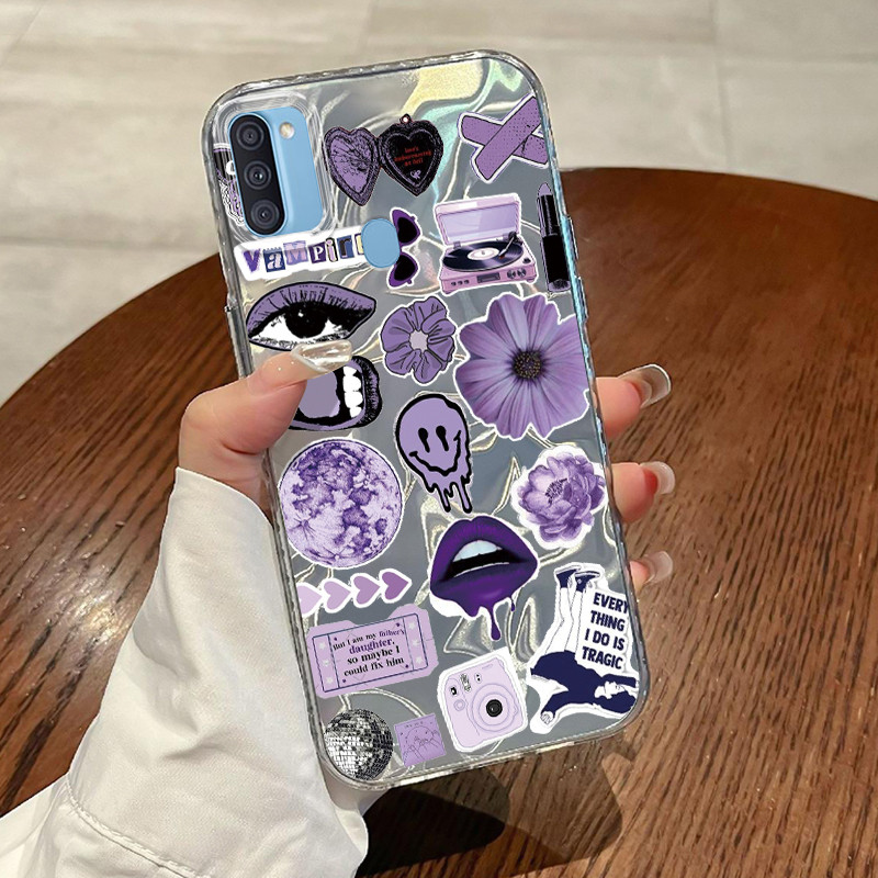 Casing Hp Samsung Galaxy A11 M11 Case Casing Pola Stiker ungu HP Kasing Kasus ponsel transparan mewa