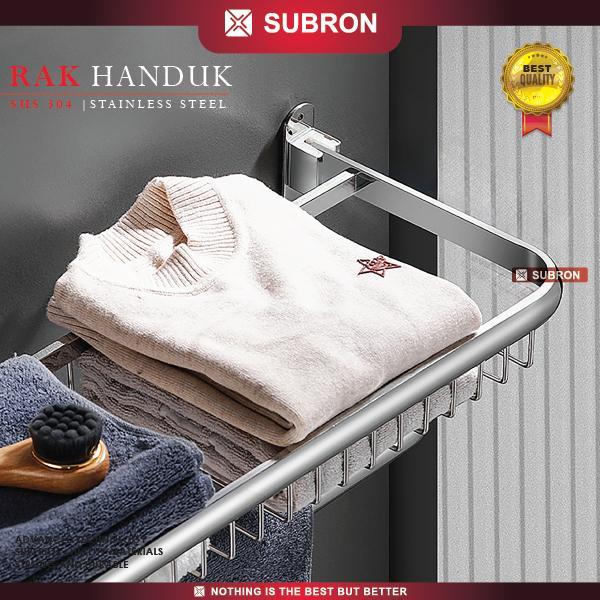 SUBRON SUS 304 Rak Dinding Kamar Mandi 4 Kait Tempat Penyimpanan Handuk Baju Multifungsi Stainless