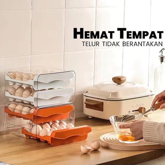 Laci Telor / Tempat Telur 2 Tingkat Meta Egg Storage Box Rak Telur 2 Susun / Kotak Penyimpanan Telor