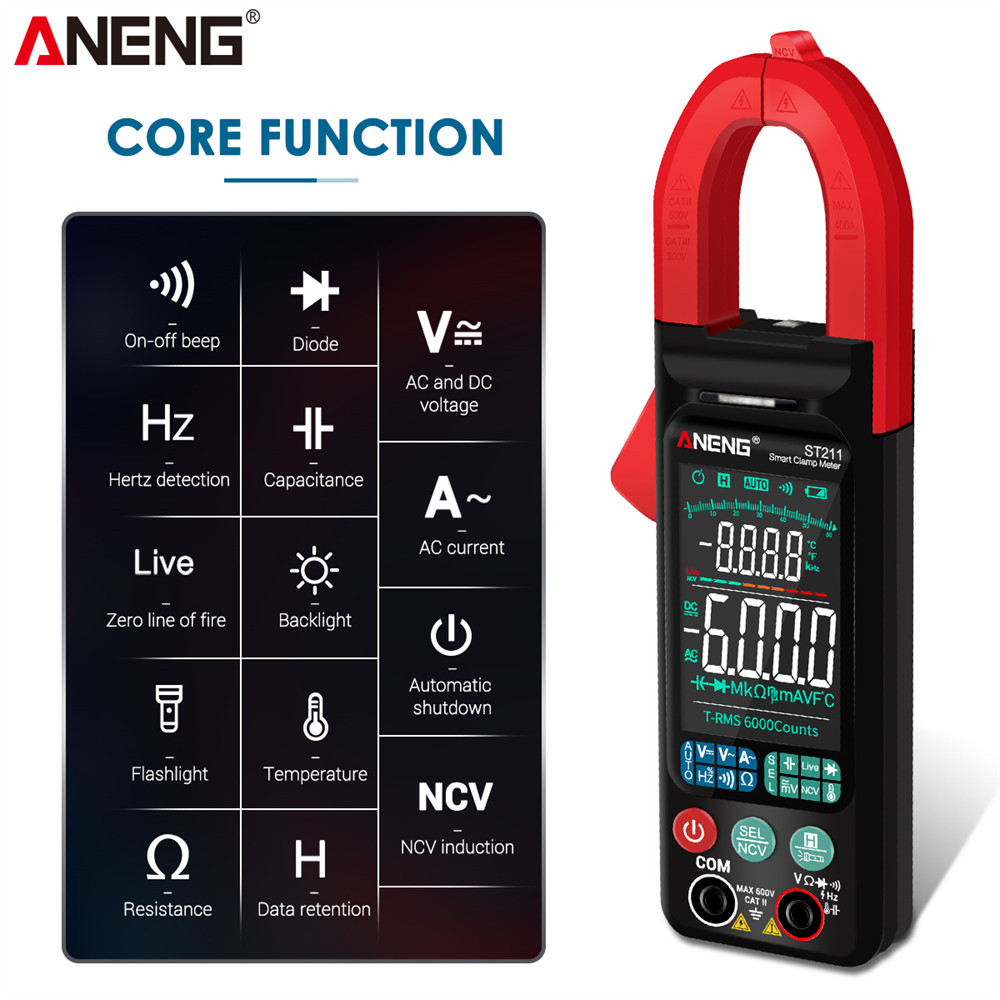 ANENG ST211 Digital Clamp Meter Multimeter 6000 Counts AC DC Voltage Current Tester Car Amp Hz NCV O