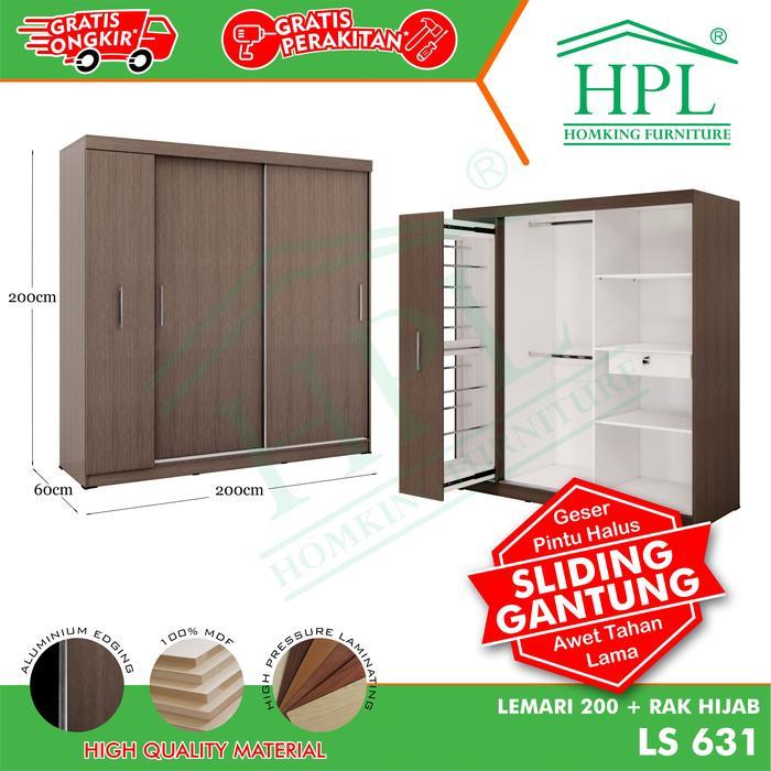 LEMARI PAKAIAN SLIDING HPL200 HIJAB COKLAT TUA KAYU