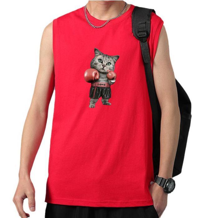 k6zv- Singlet Gambar Kucing Tinju / Singlet Pria / Kaos Oblong Distro Dewasa
