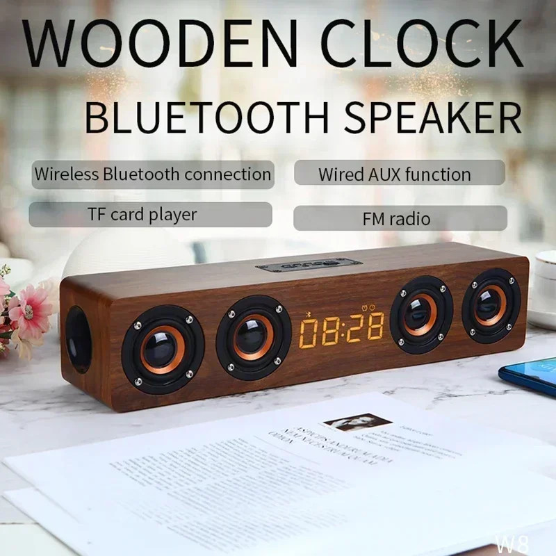 Wooden Soundbar Wireless Bluetooth Speaker Portable Retro Soundbox Subwoofer for TV Computer with FM