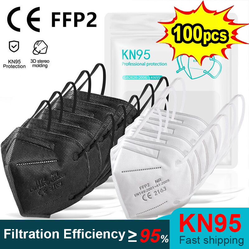 10-100pcs ffp2mask Black kn95 mascarillas negra Adults 5Layers fpp2 approved kn95 CE Respirator Face