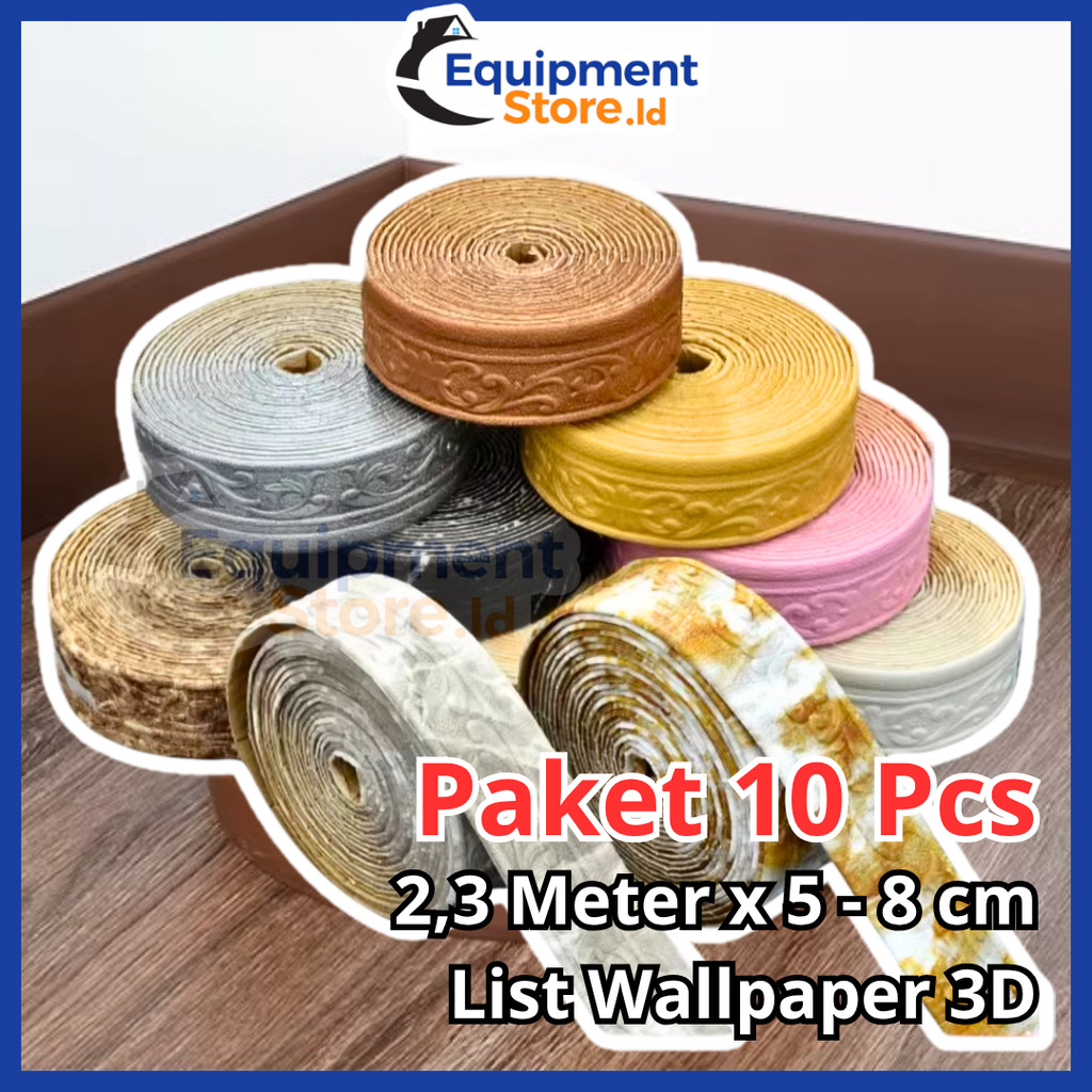 PAKET 10 PCS LIST WALLPAPER 2,3 METER STICKER 3D DINDING BORDER HIASAN LANTAI