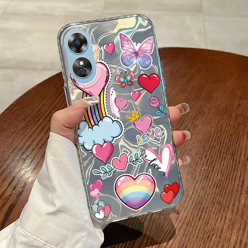 Casing Hp OPPO A17 OPPO A17K Case Casing Pola Pelangi Cinta HP Kasing Kasus ponsel transparan mewah 