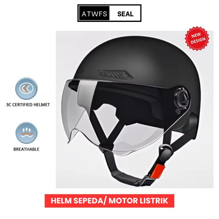 Helm Sepeda Listrik Motor Elektrik Skuter Retro Vintage Pria Wanita Dewasa All Size ABS EPS Visor