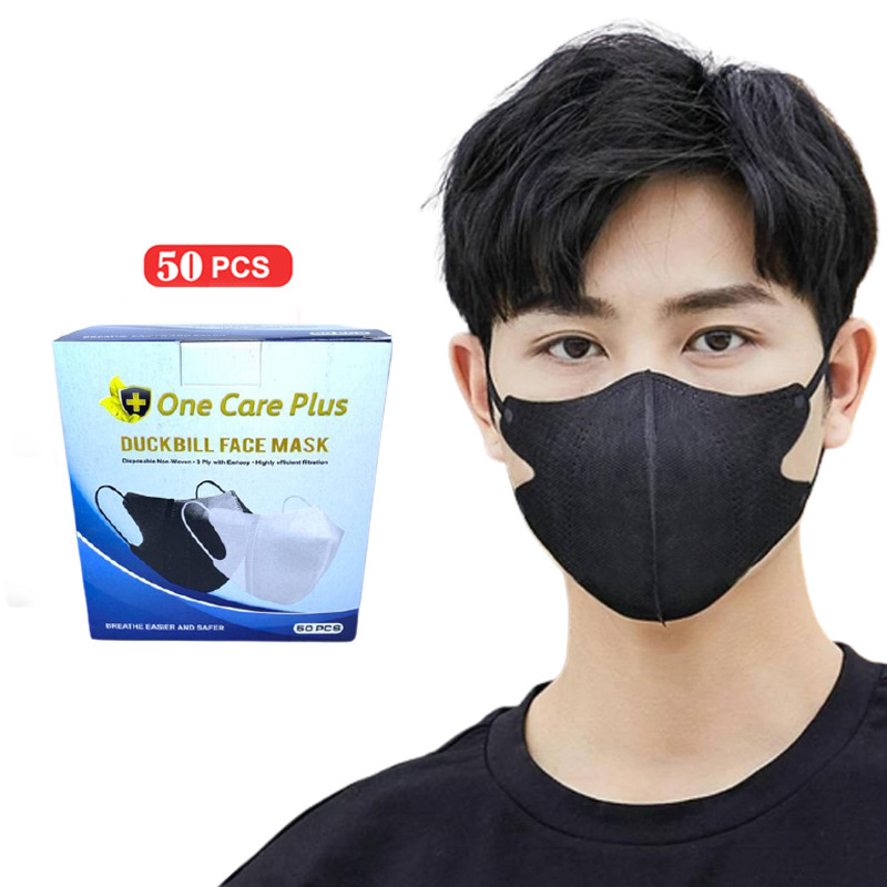 (1Box isi 50Pcs) NEW Masker Duckbill Earloop Mask Dewasa Hitam dan Putih Face Mask One Care Plus Fac