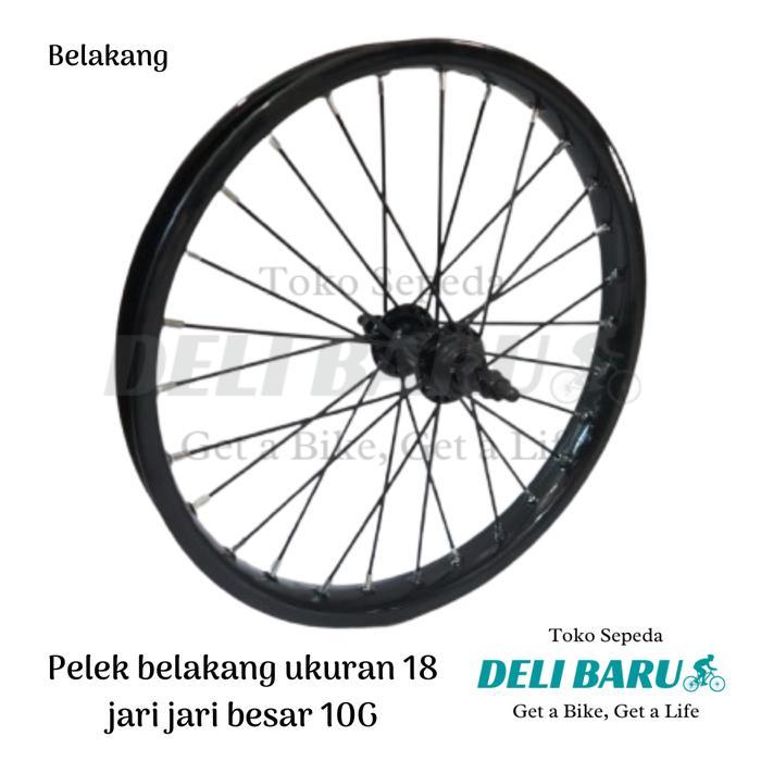 PELEK JADI MODEL JARI BESAR 10G BELAKANG WHEELSET UKURAN 18 VELG BESI WARNA HITAM SEPEDA ANAK UKURAN
