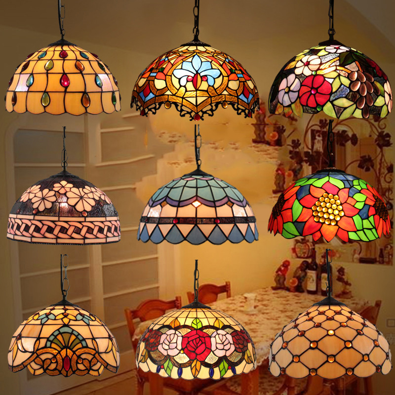 Retro tiffany style lamp Colorful Glass tiffany Glass Chandelier Bar