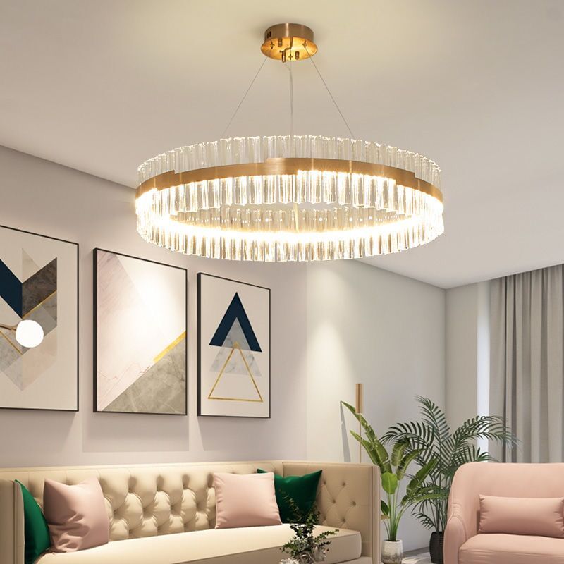 Luxury Crystal LED Pendant Light Circle Ring Chandeliers Lamp For