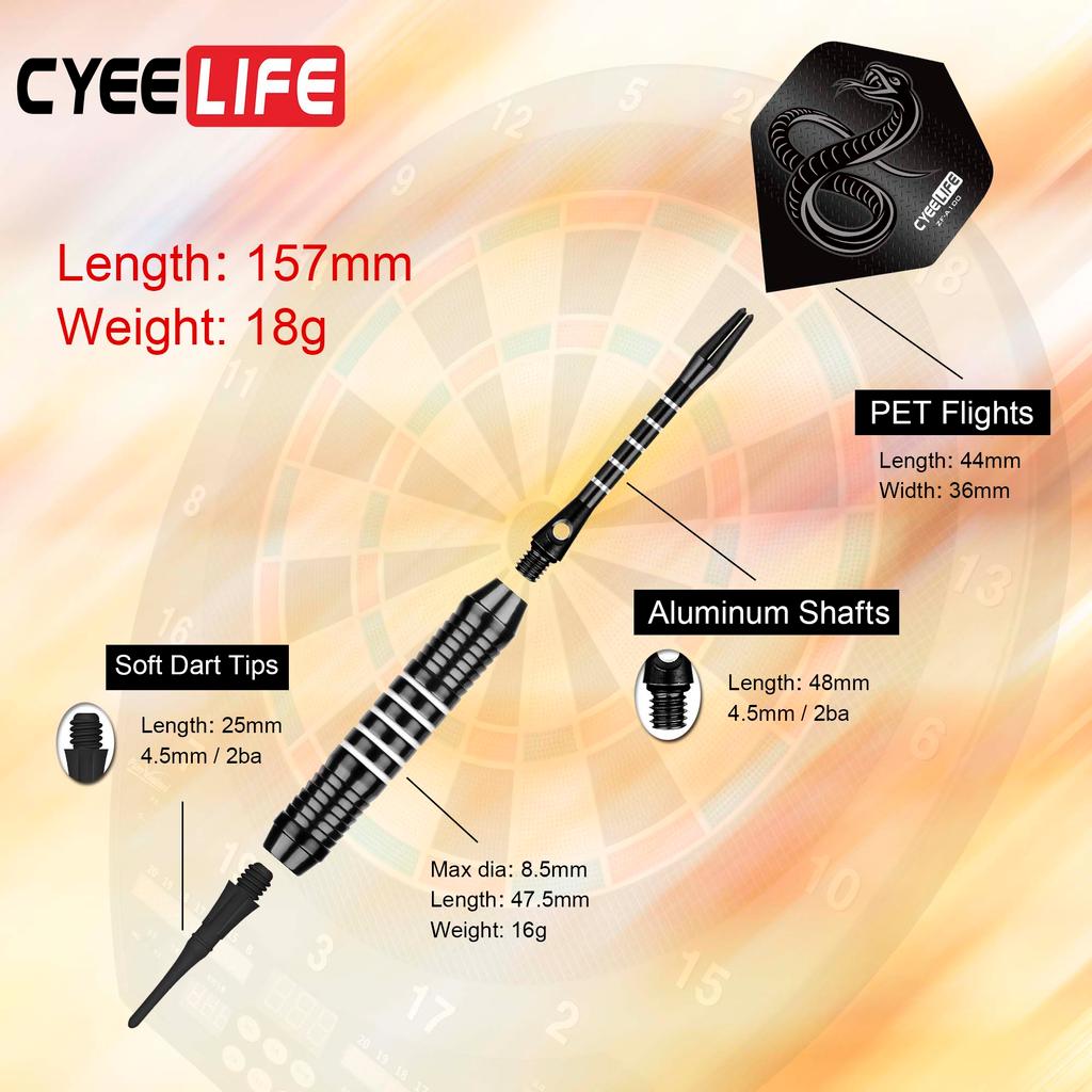 CyeeLife 18g 6pcs/12PCS Tip Darts Aluminum Shaft Electronic Plastic Dartboard Indoor Outdoor Games F