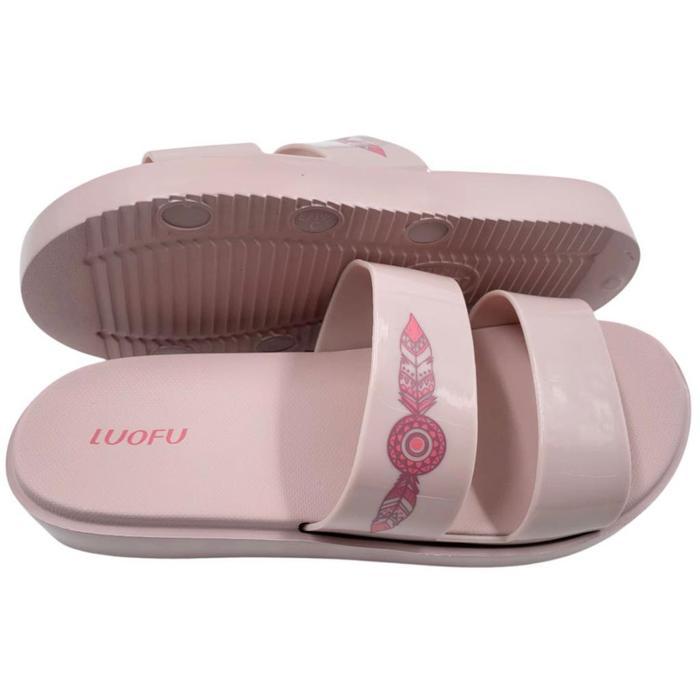 Luofu Sandal Selop Luofu Ban 2 Bulu 1 Karet Wanita Import E7199C-Bre102 (Ae5)