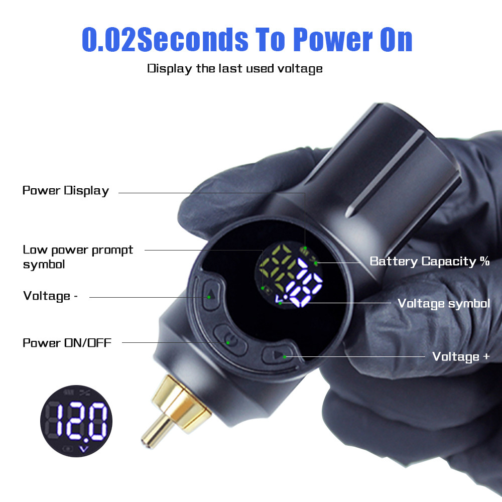 Professional Wireless Tattoo Power Supply Tattoo Battery RCA Interface 1500 mAh Rechargeable Rotary 