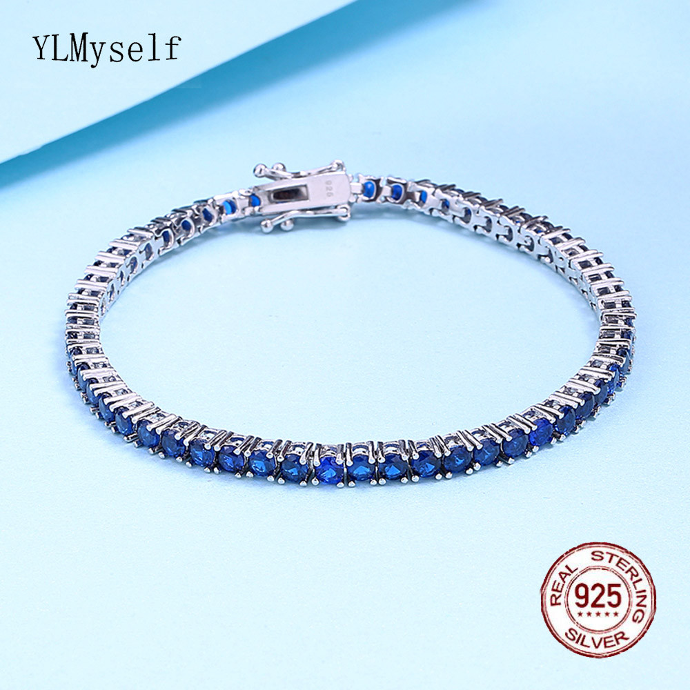 Pure Silver 16-21 cm Bracelet Pave 3 mm Montana Blue Semi Precious Sapphire Beautiful Real 925