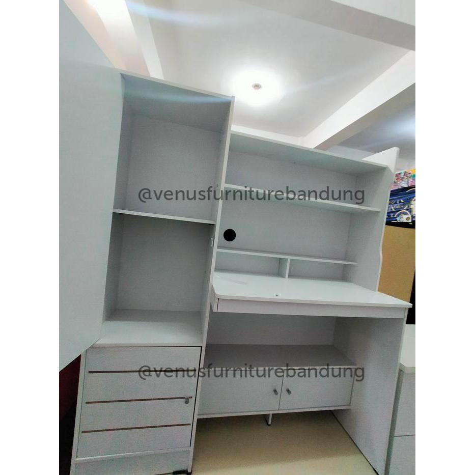 Meja Belajar Rak Buku Anak Putih Polos Bandung
