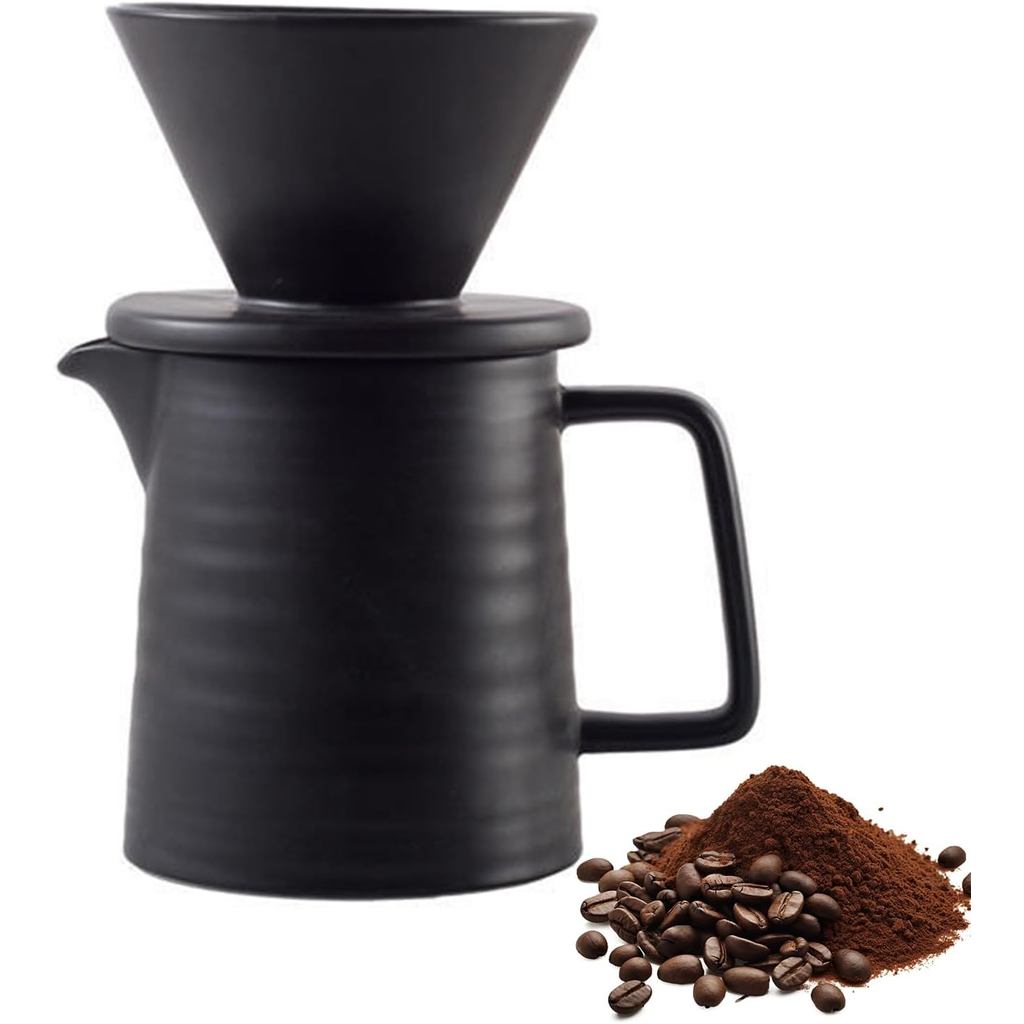 2-Piece Porcelain Hand-Pour Coffee Maker Set With Cups, Hand-Pour Cone Drip Coffee Maker,