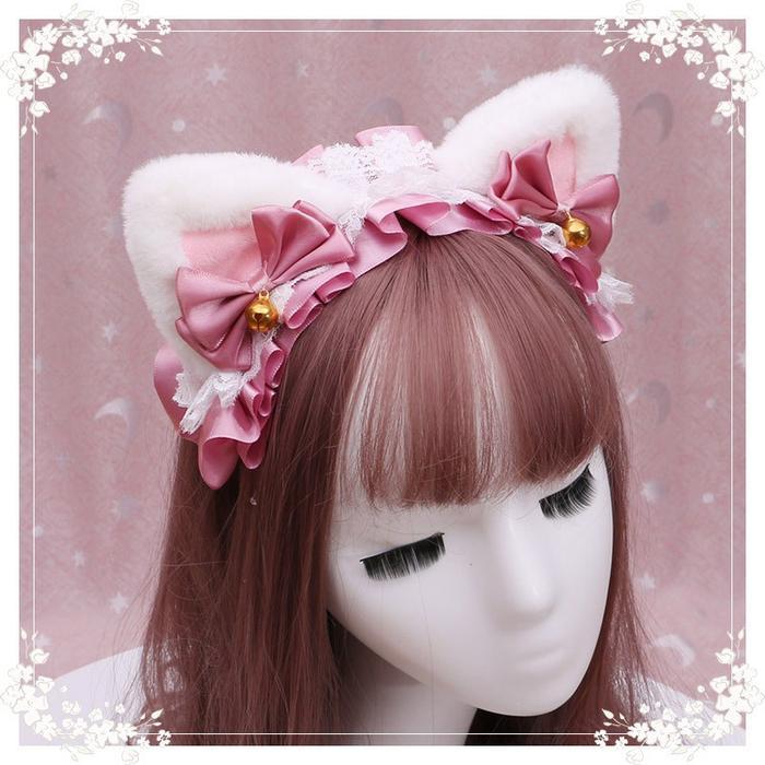 smq4- Nkma Headband Nekomimi Maid Cat Ear Bando Kucing Fur Lolita Cosplay